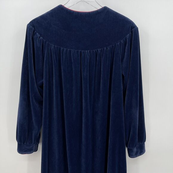 Vintage Lisanne Navy Blue Velour 1/2 Zip Velvet Robe Housecoat Women's Small - Picture 5 of 11